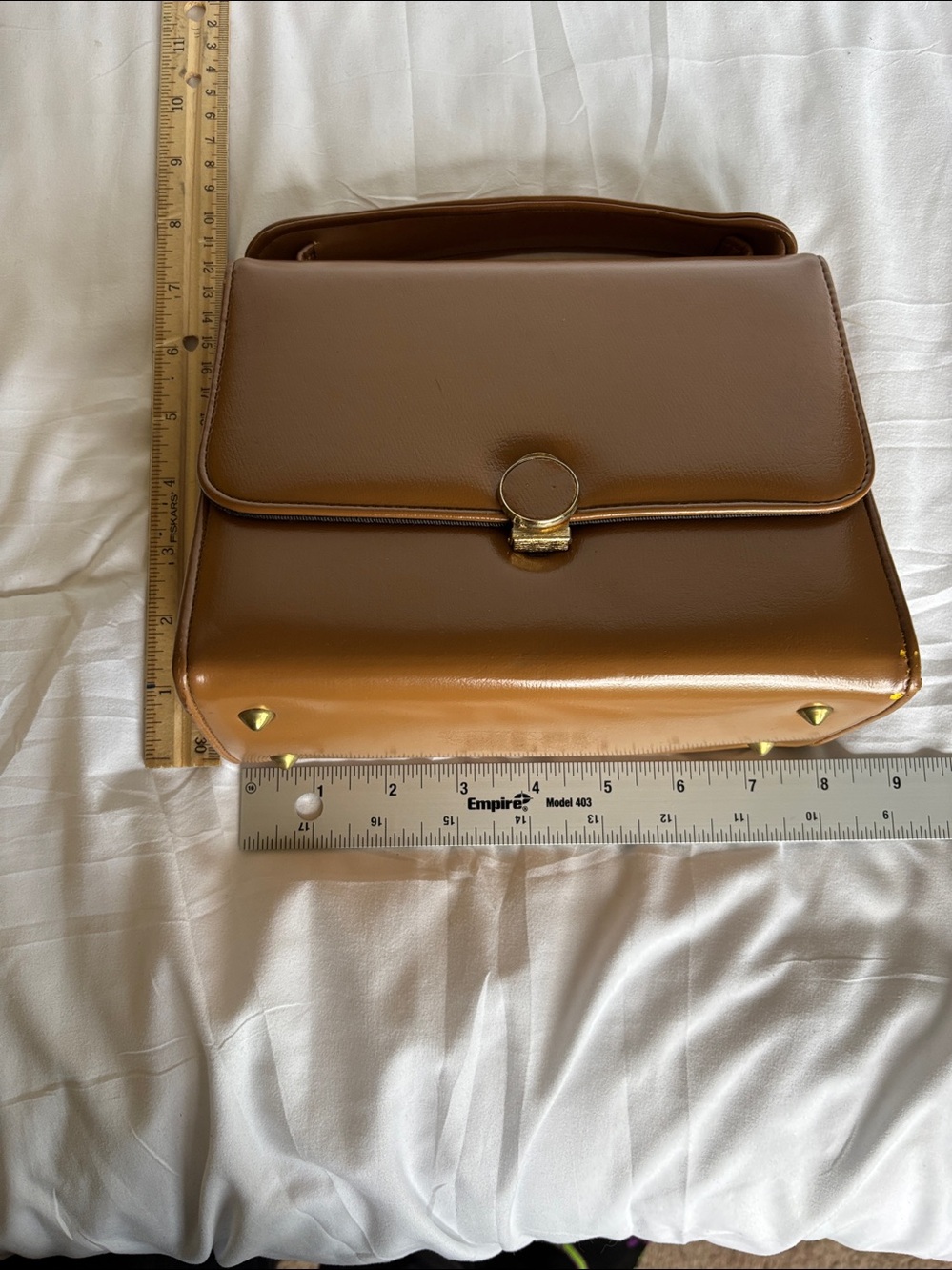 Classic Vintage Top-Handle Women's Bag in Cognac Brown - Picture 11 of 13